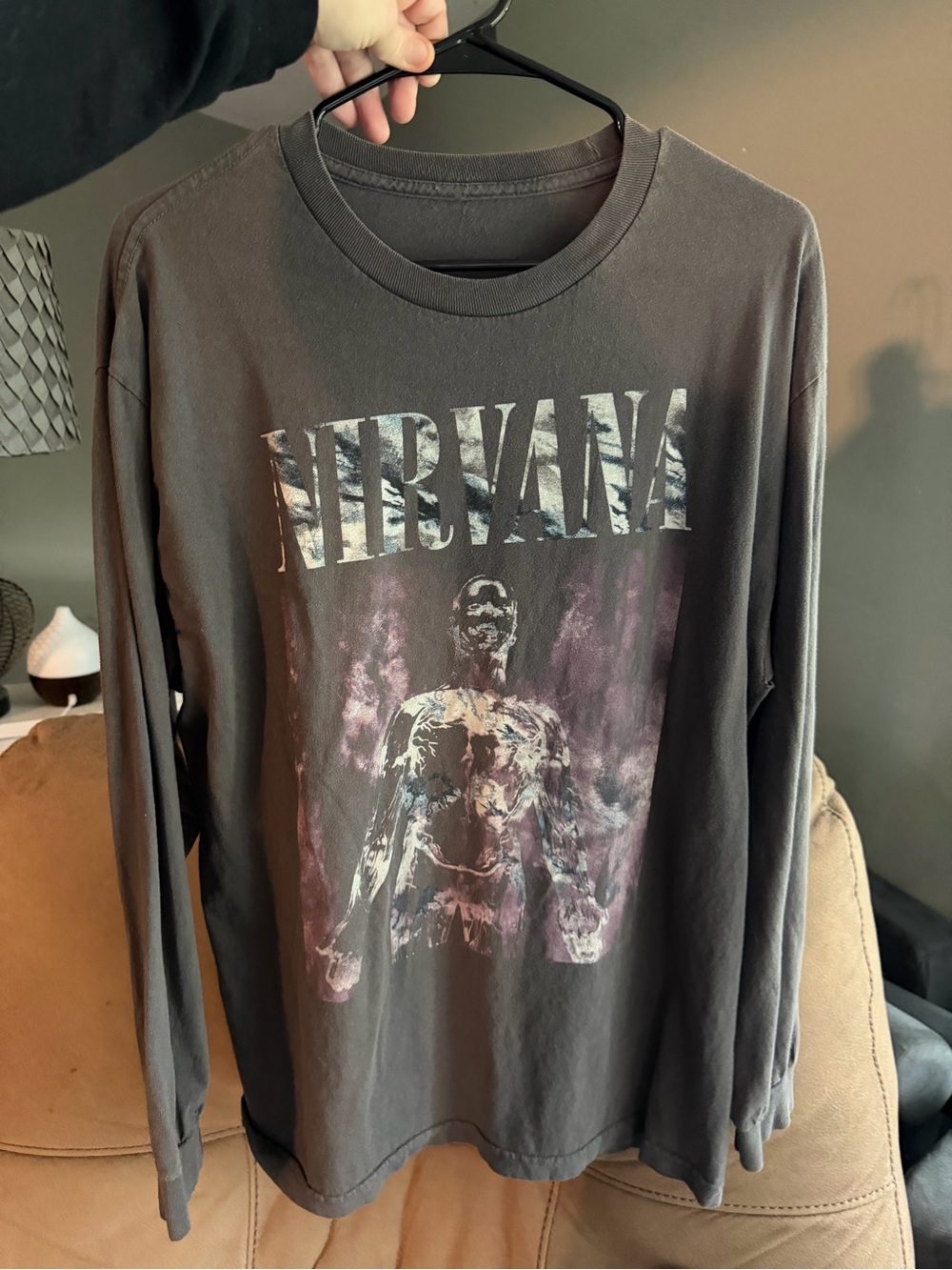 NIRVANA Black Long-Sleeve Graphic Band Tee with Purple Accents